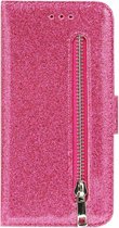 ADEL Kunstleren Book Case Pasjes Portemonnee Hoesje Geschikt voor iPhone 13 Mini - Bling Bling Glitter Roze