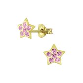 Joy|S - Zilveren ster oorbellen - 6 mm - kristal roze - 14k goudplating