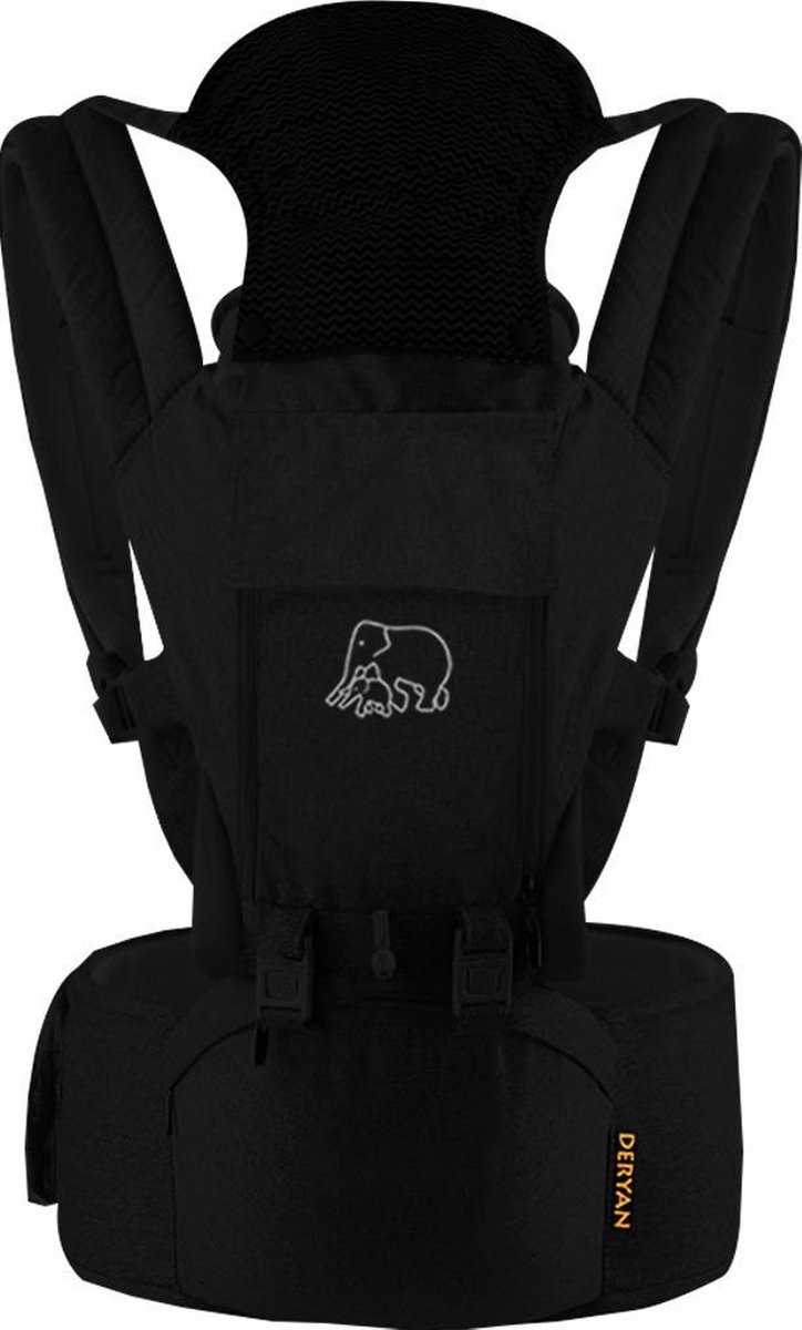 Bol.com Deryan Pack Ergonomische draagzak - Babydrager + Opbergvakjes - Zwart aanbieding