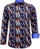 Luxe Satijn Overhemd met Print- 3074NW - Navy / Orange | bol.com
