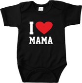 Baby Rompertje I love Mama - Romper korte mouw Zwart - Maat 74/80 - Voor Mama - Moederdag - Valentijn - Babygeschenk - Baby kado - Romper - Babyshower