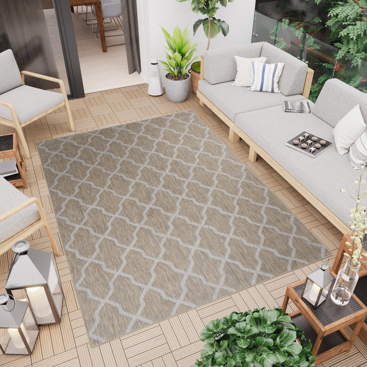 Tapiso Capri Vloerkleed Binnen Tuintapijt Woonkamer Indoor Outdoor Maat- 80x150 Bruin3