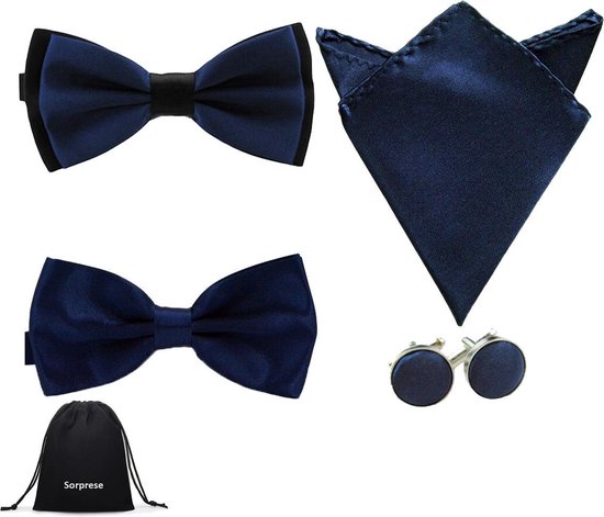 Ensemble de luxe noeud papillon 2 pièces avec pochette et boutons de  manchette - Bleu... | bol.com