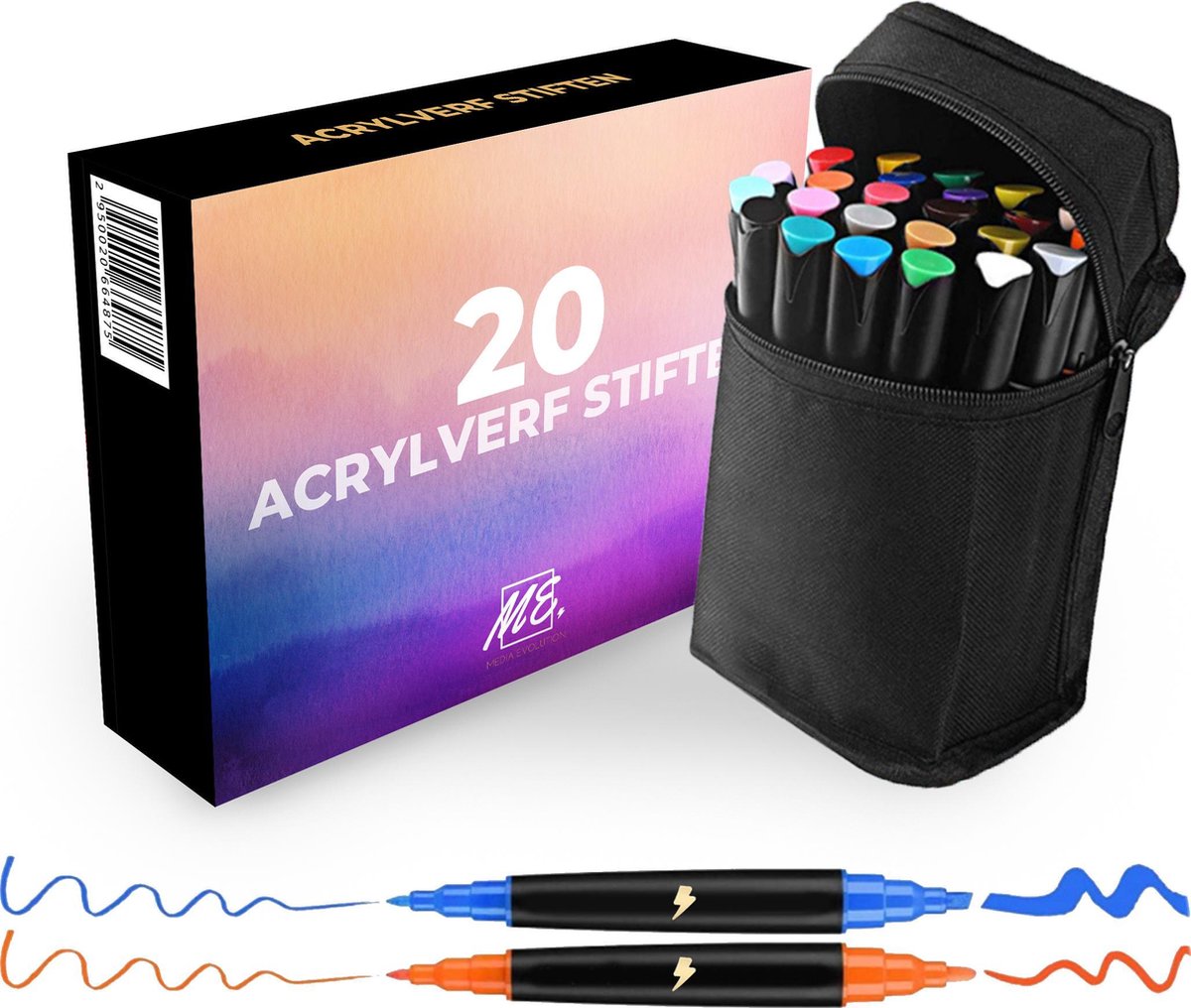 DRAW-IT Stiften - Acryl Stiften - Happy Stones - Voor Kinderen & Volwassenen - 4 in 1 - 0.7mm 1mm 2mm 4mm Punt - Verfstiften - 20 kleuren - Incl. Opbergtas