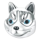 Tracelet - Zilveren bedels - Bedel husky hond | Met blauwe ogen | 925 Sterling Zilver - Pandora Compatible - Met 925 Zilver Certificaat - Tip voor Valentijn
