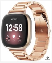 Stalen Smartwatch bandje - Geschikt voor  Fitbit Versa 3 stalen band - rosé goud - Maat: S - Strap-it Horlogeband / Polsband / Armband