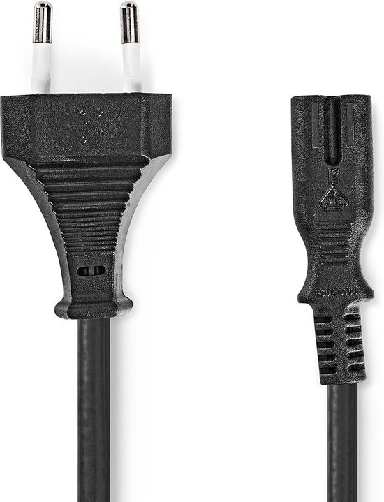 Euro netsnoer c7 stroomkabel haaks links-rechts 2m zwart - Elektra online kopen? | Korting tot 41