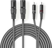 Nedis Gebalanceerde Audiokabel | 2x XLR 3-Pins Male | 2x RCA Male | Vernikkeld | 1.50 m | Rond | PVC | Donkergrijs | Kartonnen Sleeve