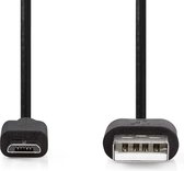 Nedis USB-Kabel - USB 2.0 - USB-A Male - USB Micro-B Male - 10 W - 480 Mbps - Vernikkeld - 1.00 m - Rond - PVC - Zwart - Envelop