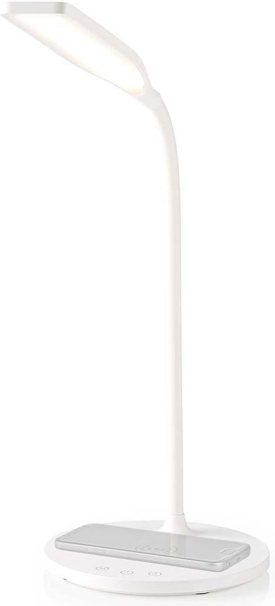 Nedis Bureaulamp met Draadloze Oplader – LED – Touch Dimbaar – Leeslampje – Wit