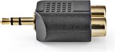 Stereo-Audioadapter - 3,5 mm Male - 2x RCA Female - Verguld - Recht - ABS - Antraciet - 1 Stuks - Doos