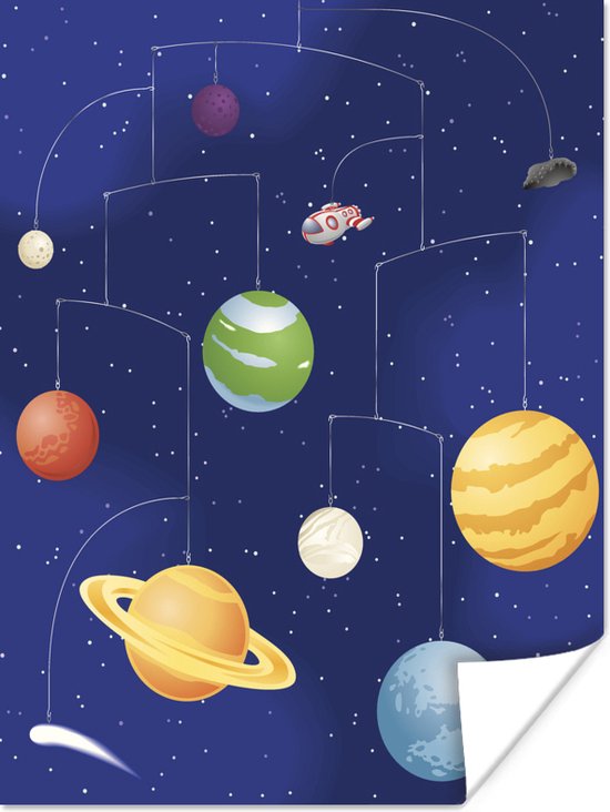 Poster Een illustratie van het zonnestelsel als mobiel - 30x40 cm