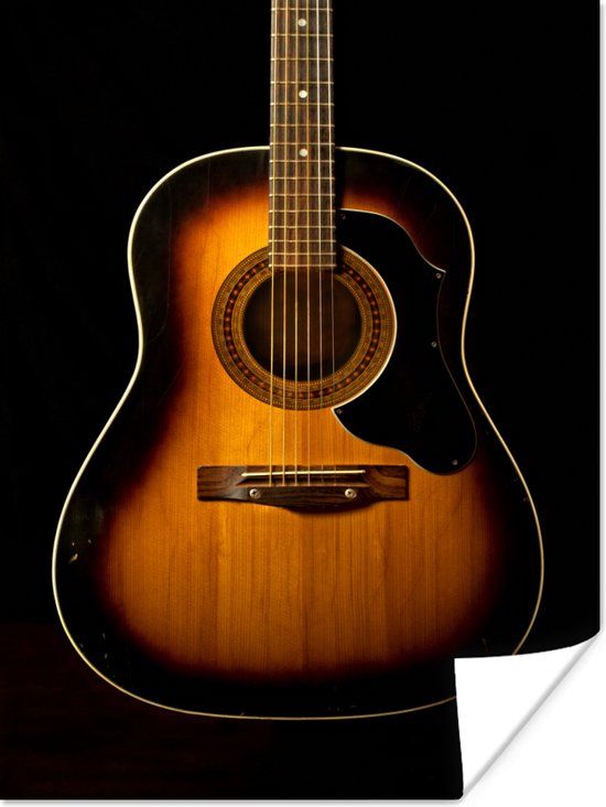 Affiche - Guitare acoustique sur fond noir - 90x120 cm | bol.com