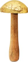 Paddenstoel in hout - Goud / beige / bruin - 17 x 17 x 39 cm hoog