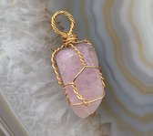 Edelsteen Hanger - Mini - Handgemaakt - Kunziet - Kunzite - Goud - Gold - Crystal necklace