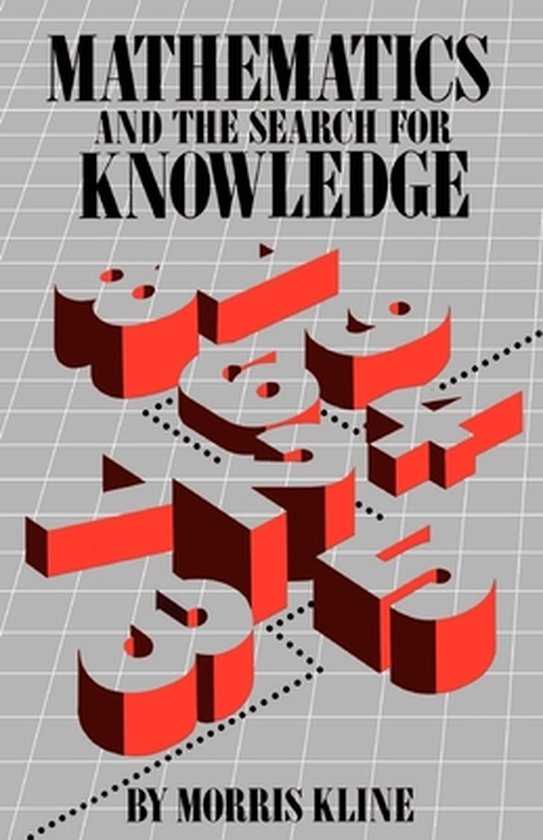 Boek kaft met de titel 'MATHEMATICS AND THE SEARCH FOR KNOWLEDGE' en rode 3D-cijfers op een grijs raster.