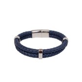 Blauw leren heren armband | wout | blauw | stainless steel | 21 cm