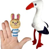 Ooievaar Pluche Knuffel 25 cm + Pluche Knuffel Vingerpop (10 cm) | Stork Plush Toy | Dieren Peluche Knuffel | Knuffeldier voor kinderen