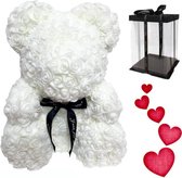 Rozen beer Wit XL met Strik 40cm in Luxe Geschenkdoos + Liefdes Sticker | Cadeau|Knuffel met jou geliefde tijdens Valentijn! | Love Teddybeer | I Love you Knuffelbeer gift box | Roos Beertje 