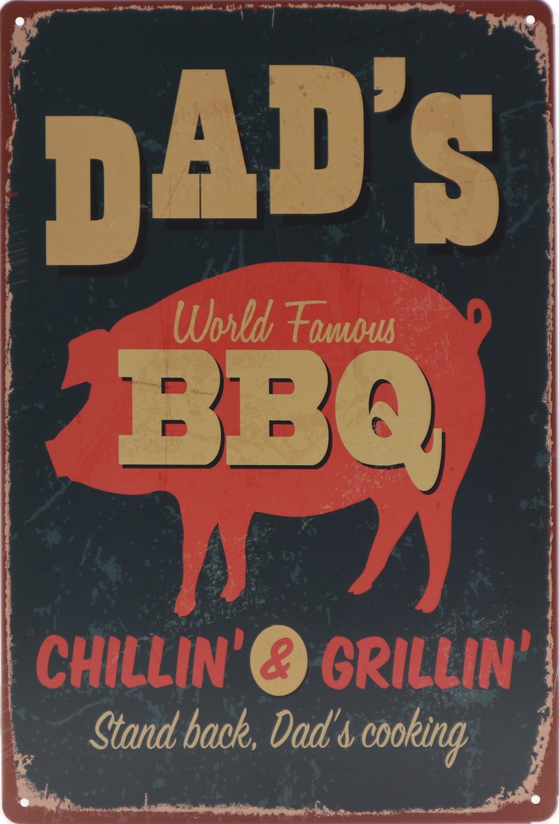 Wandbord – Dad’s BBQ - Barbeque - Retro - Wanddecoratie – Reclame bord – Restaurant – Kroeg - Bar – Cafe - Horeca – Metal Sign – 20x30cm