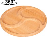 Joy Kitchen houten borrelplank rond 3 vaks | tapasplank | draaiplateau hout | tapas servies | draaischijf | ronden serveerplank | roterend | draaiplateau | houten snijplank | borre