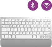 Delux K3300D Ergonomisch Compact draadloos toetsenbord - Bluetooth + 2.4ghz - Stille Scissors toetsen - Oplaadbaar - Zilver - Met stoffen palmsteun - QWERTY/US