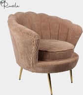 Luxe Chair Schelp Stoel Robuust Ribfluweel Bruin Taupe met Goudkleurig onderstel - Fauteuil - Chair - Fluweel - Schelp - Beauty - Salon - Kaptafel - Babykamer - Trendy