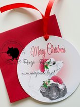 Roosje Rosalie® | 10 Ronde Kerstkaarten Illustratie Dier & Rood lintje | Kerstkaarten 2 ratjes Abby & Sophie