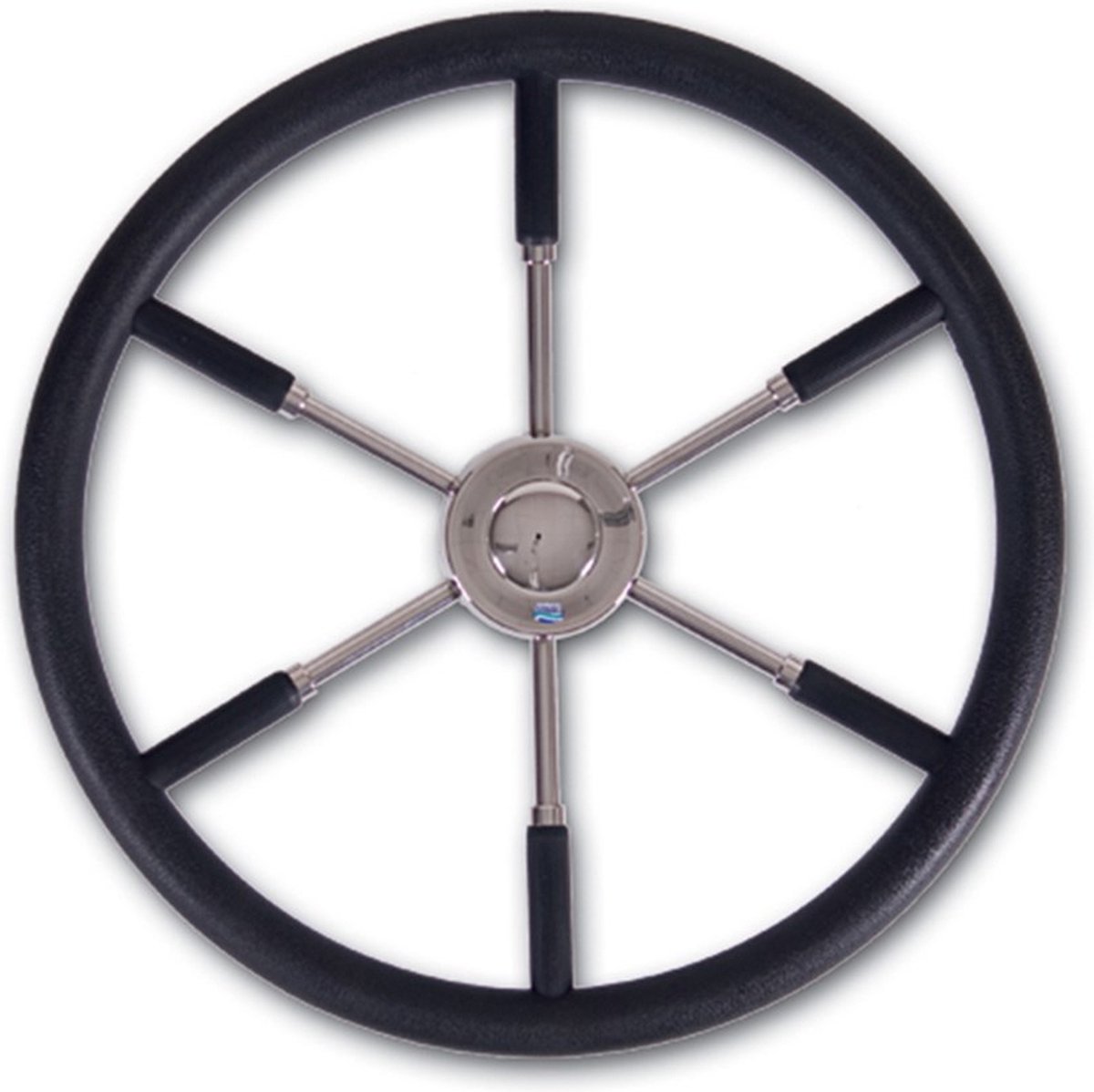Stazo RVS Stuurwiel Type 12 6-spaaks met zwarte polyurethaan Hoepel Ø 80 cm