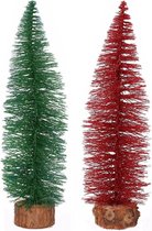 Set van 2x stuks kerstboompjes op stam 35 cm groen en rood