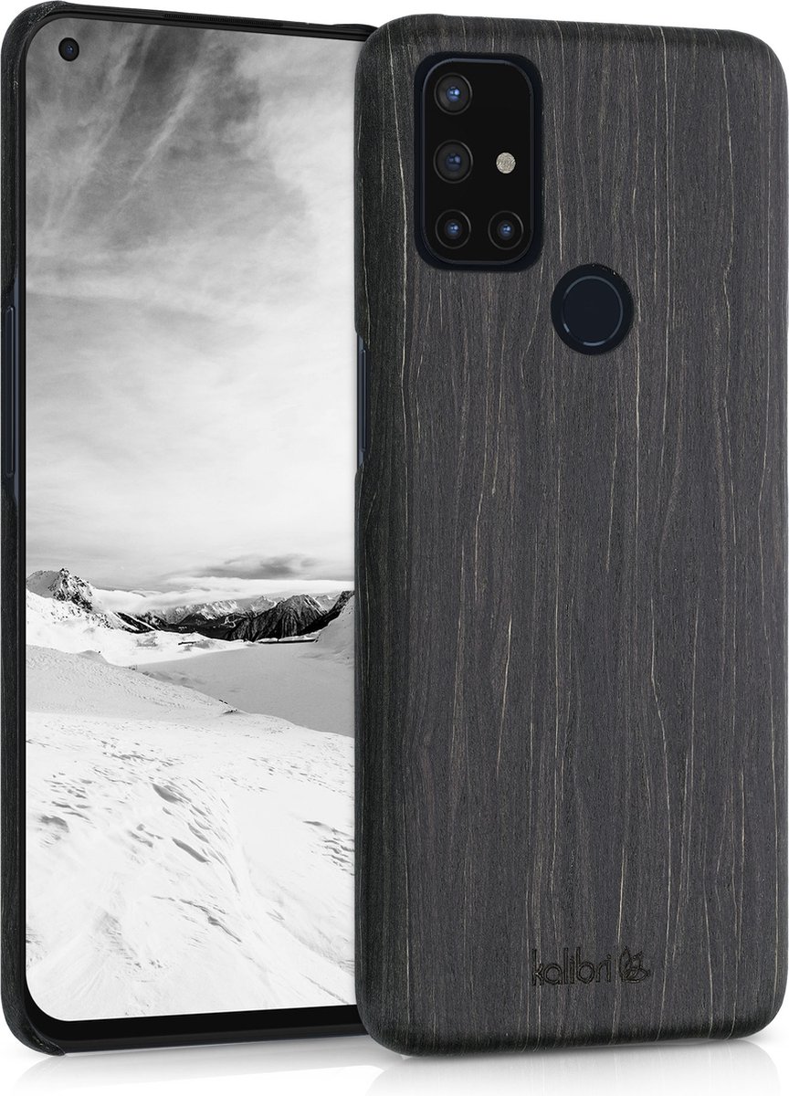 kalibri hoesje geschikt voor OnePlus Nord N10 5G - Beschermende telefoonhoes van hout - Slank smartphonehoesje in zwart