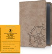 kwmobile Hoesje voor vaccinatieboekje - Hoes voor vaccinatiebewijs in bruin - Omslag voor geel boekje - Vintage Kompas design
