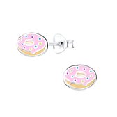 Joy|S - Zilveren donut oorbellen - 8 x 6 mm - roze
