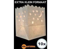 Volanterna® – 10x Kleine Candle Bags MAAN EN STERREN – Hoogte 12 cm – Bodem 10x10 cm – Mini Lichtzakken – Brandvertragend Papier – Voor Feest, Rustmoment, Herinnering – Candlebag
