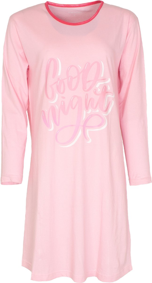 Temptation Dames Nachthemd - Bigshirt - Goodnight Tekst - Roze