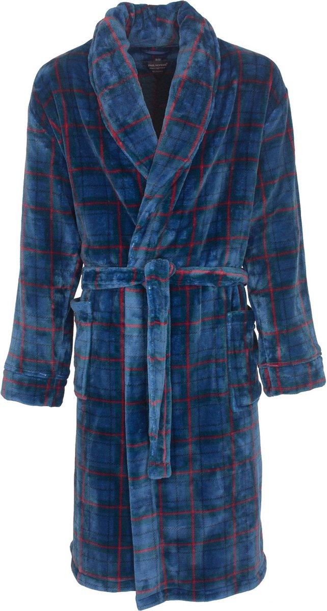 Paul Hopkins Heren Badjas - Coral Fleece - Blauw - Maat S