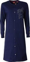 Medaillon Dames Nachthemd - Doorknoop - 100% Katoen - Blauw - Maat M