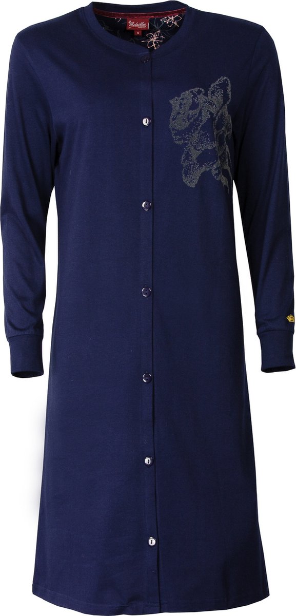 Medaillon Dames Nachthemd - Doorknoop - 100% Katoen - Blauw