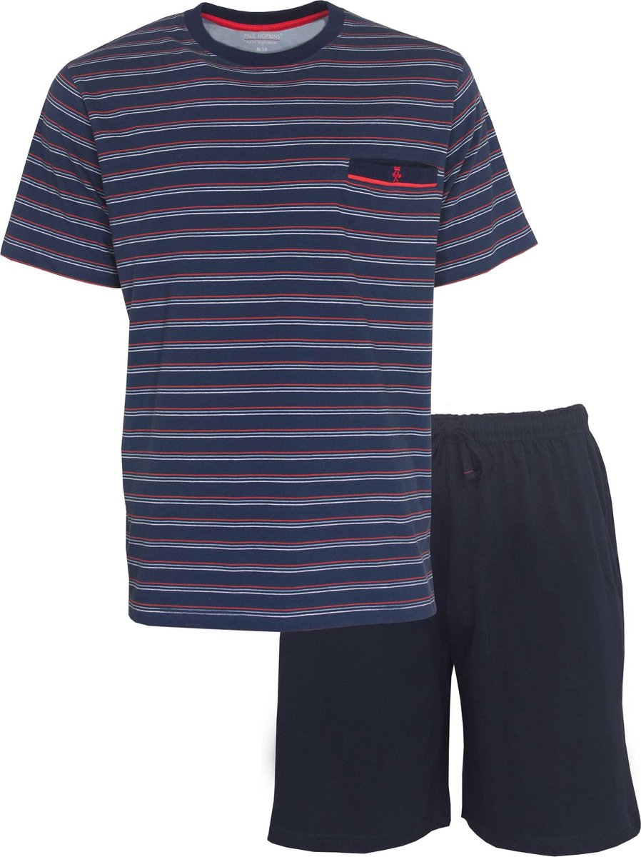 Paul Hopkins Heren Shortama - Pyjama Set - Ronde Hals - Blauw - Maat S