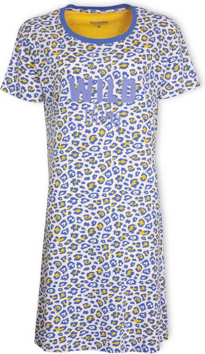 Irresistible Dames Nachthemd - Katoen - Ronde Hals - Blauw - Maat XXL