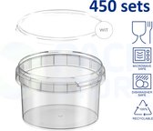 450 x Plastic bakje transparant rond met wit deksel - ø 95 mm 280 ml - geschikt voor diepvries, magnetron en vaatwasser - Direct van de  Nederlandse producent