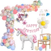 MagieQ 58 stuks Luxe 3D Eenhoorn Folie Ballon Decoratie Pakket Pastel Ballonnenboog met Lint - Folie ballonnen - Verjaardag|Feest|Party|Kinderfeesje|Decoratie|versiering|