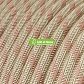 LEDatHOME – 2 aderige - Ronde elektrische kabel bedekt met oude roze strepen katoen en natuurlijk linnen – 5 meter | Van buiten SCHITTEREND, van binnen SUBLIEM!
