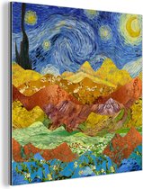 Wanddecoratie Metaal - Aluminium Schilderij Industrieel - Van Gogh - Sterrennacht - Oude Meesters - 20x20 cm - Dibond - Foto op aluminium - Industriële muurdecoratie - Voor de woonkamer/slaapkamer