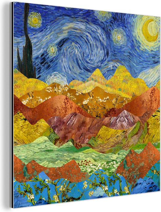 Wanddecoratie Metaal - Aluminium Schilderij Industrieel - Van Gogh - Sterrennacht - Oude Meesters - 20x20 cm - Dibond - Foto op aluminium - Industriële muurdecoratie - Voor de woonkamer/slaapkamer