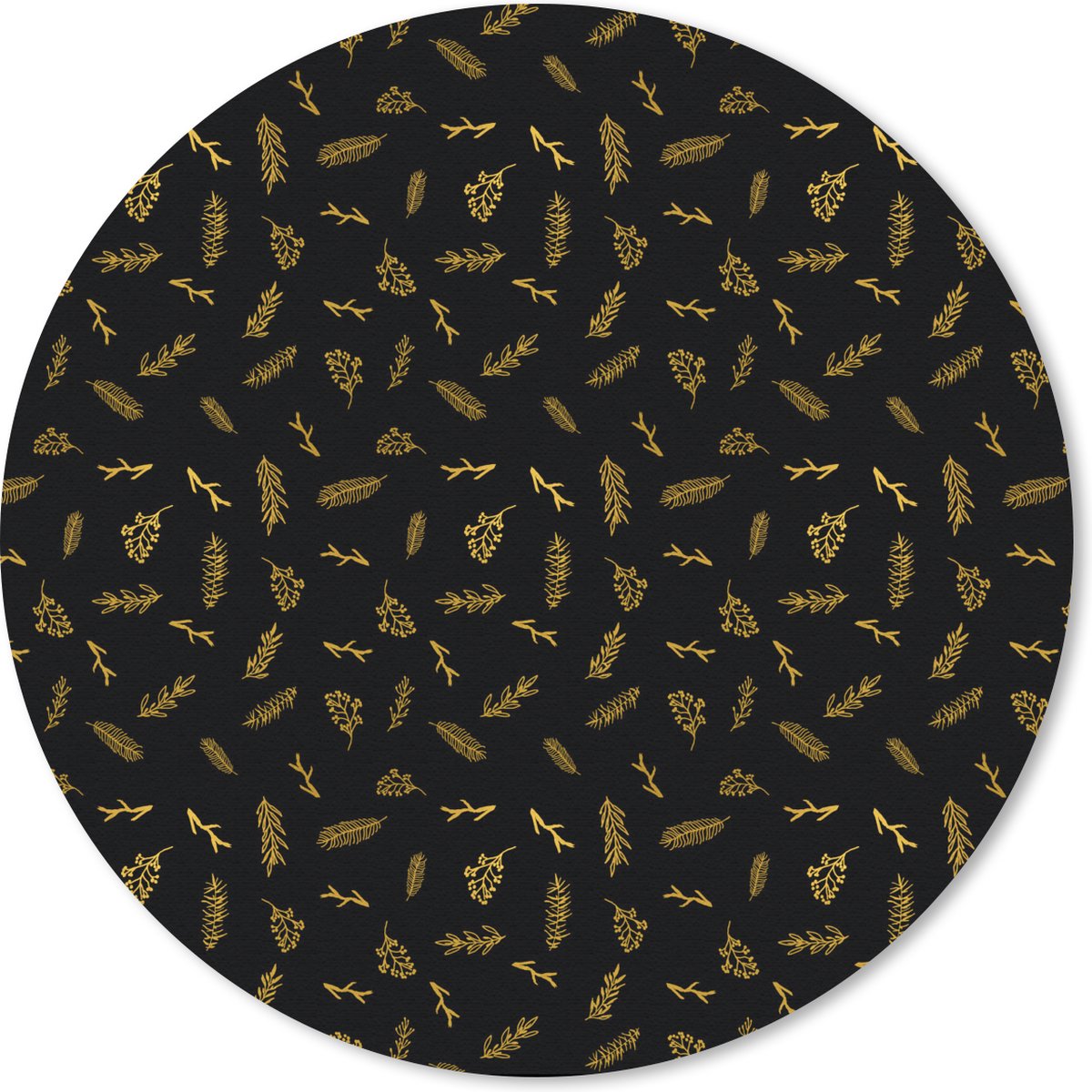Muismat rond 20x20 cm - Mousepad Kerst - Patronen - Zwart - Goud - Ronde muismatten