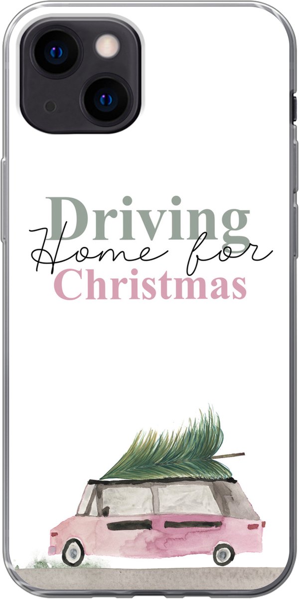 Telefoonhoesje Geschikt voor iPhone 13 mini hoesje - Kerst - Driving home for Christmas - Auto - Quotes - Spreuken - Siliconen Telefoonhoesje Telefoonhoesje