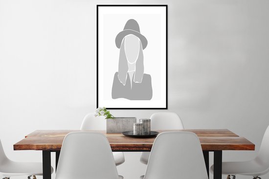 Cadre photo avec affiche - Femme - Zwart - Wit - 60x90 cm - Cadre pour affiche