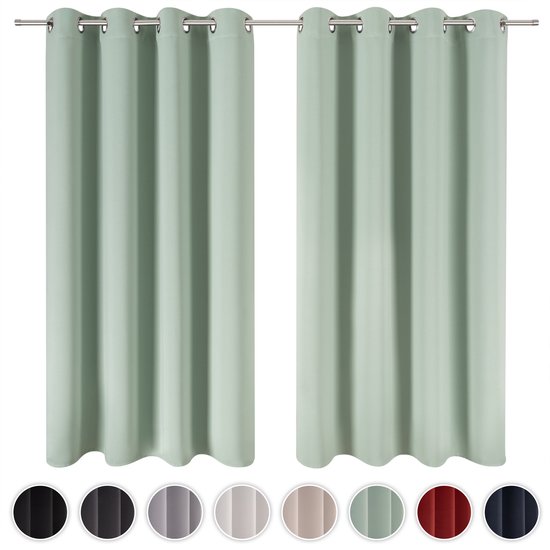 Blumtal Gordijnen - Verduisterend Gordijn Kant en Klaar - Blackout Gordijnen - 140 x 225 cm - Zomer Groen - Set van 2