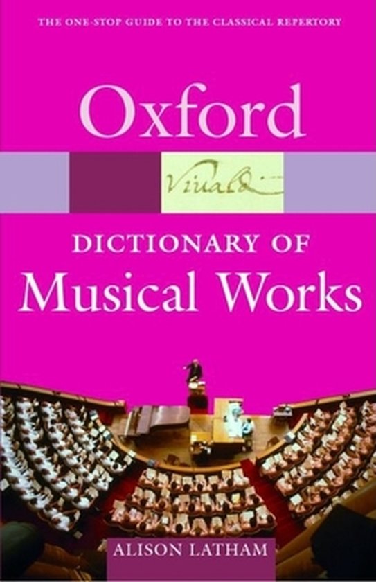 Boek "Oxford Dictionary of Musical Works" met een afbeelding van een concertzaal.